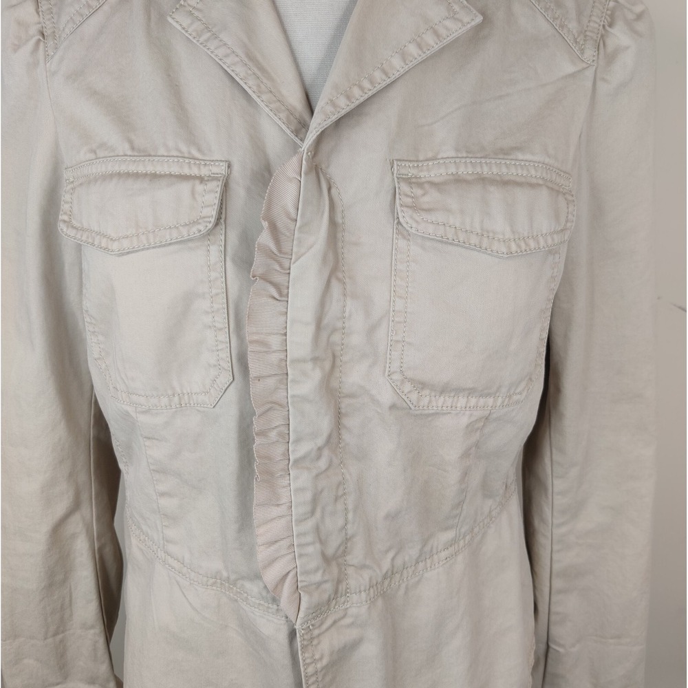 Ann Taylor Loft Jacket Khaki Tan Cotton Button Up Ruffled - Picture 4 of 10